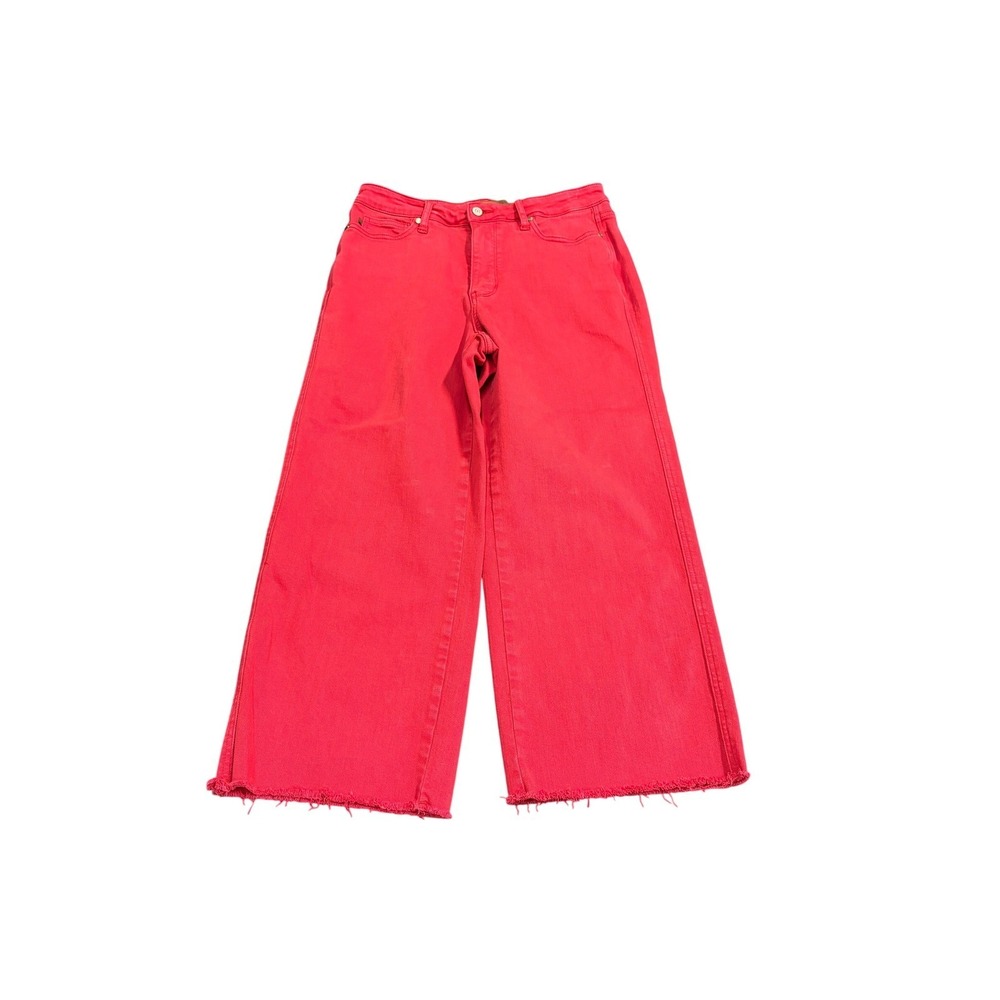 Judy Blue Wide Leg Jeans Red Garment Dyed Raw Hem Womens 13/31 High Rise JB88838